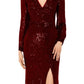 Vestido feminino Xscape com decote em V e lantejoulas, vermelho, tamanho 8