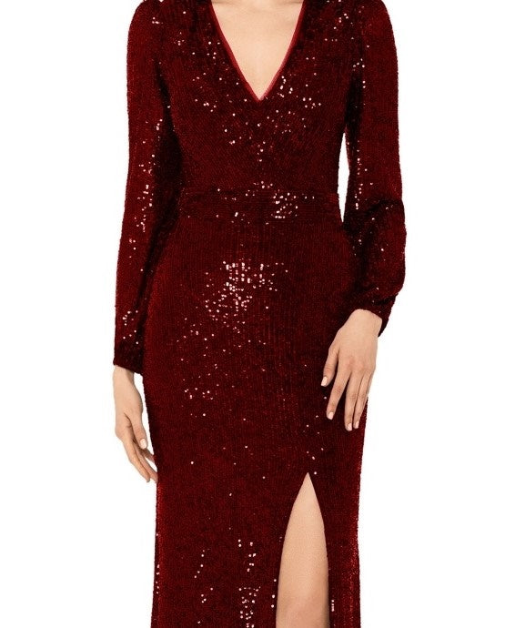 Vestido feminino Xscape com decote em V e lantejoulas, vermelho, tamanho 8