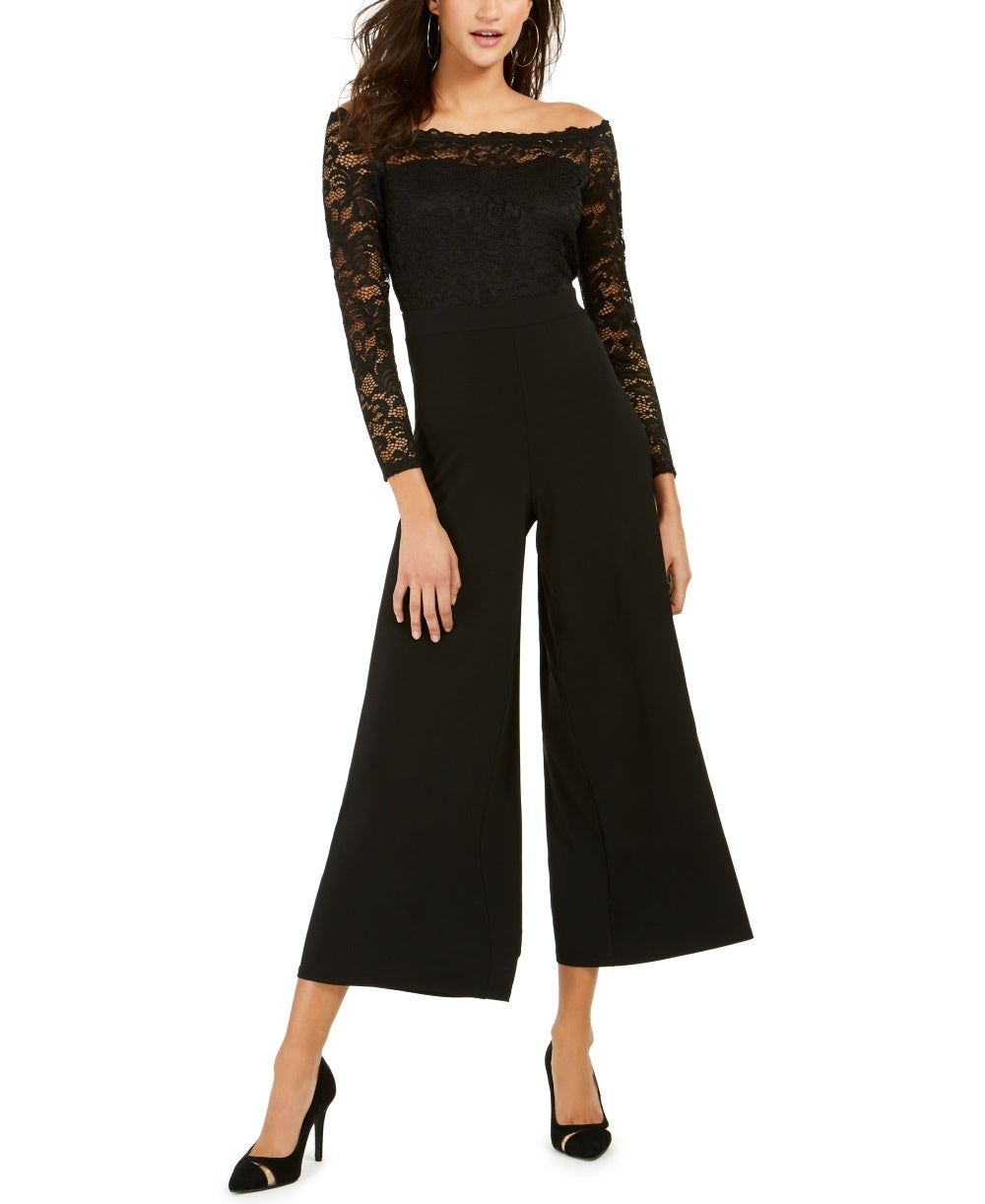 Thalia Sodi Macacão Feminino de Renda Ombro a Ombro Preto Tamanho Grande