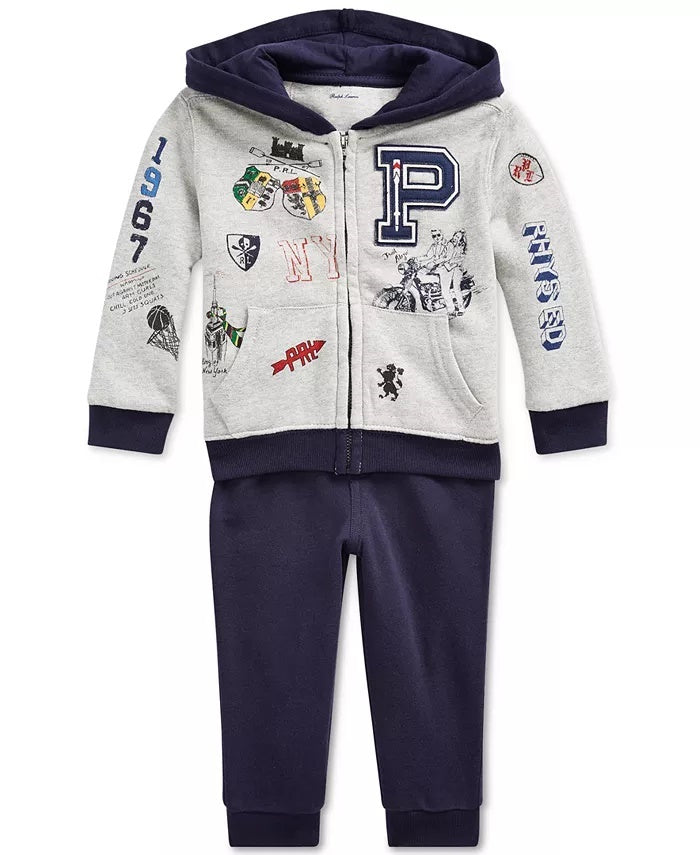 Ralph Lauren Baby Boy's Light Hoodie &amp; Joggers Azul Marinho Tamanho 18 Meses