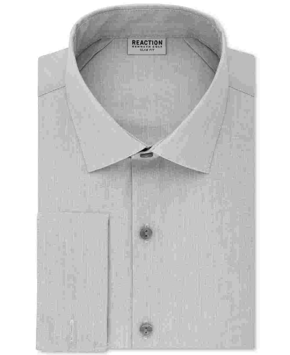 Camisa masculina Kenneth Cole Reaction Slim Fit Broadcloth French Cuff cinza tamanho 17,5 x 32 x 33