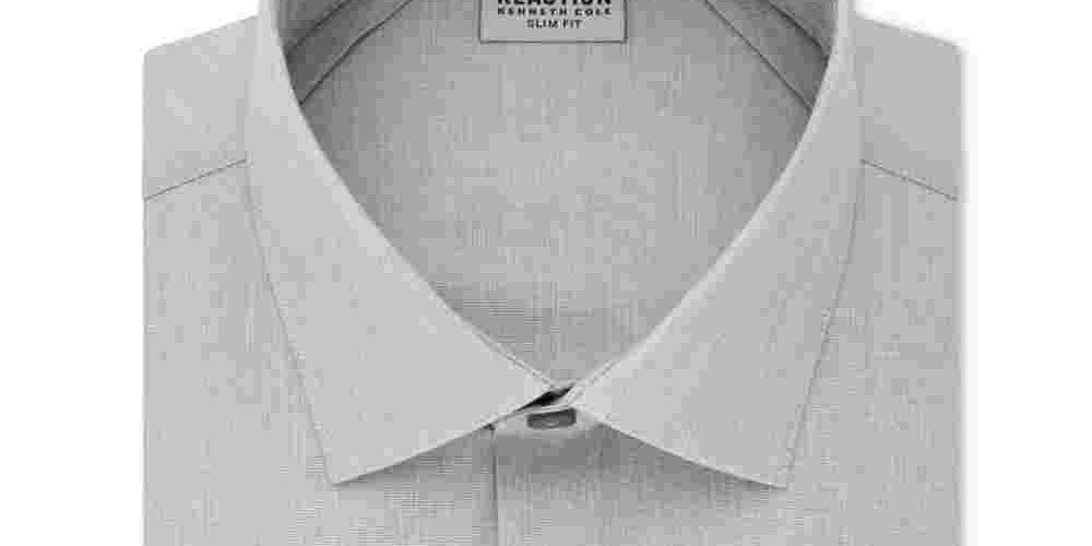 Camisa masculina Kenneth Cole Reaction Slim Fit Broadcloth French Cuff cinza tamanho 17,5 x 32 x 33