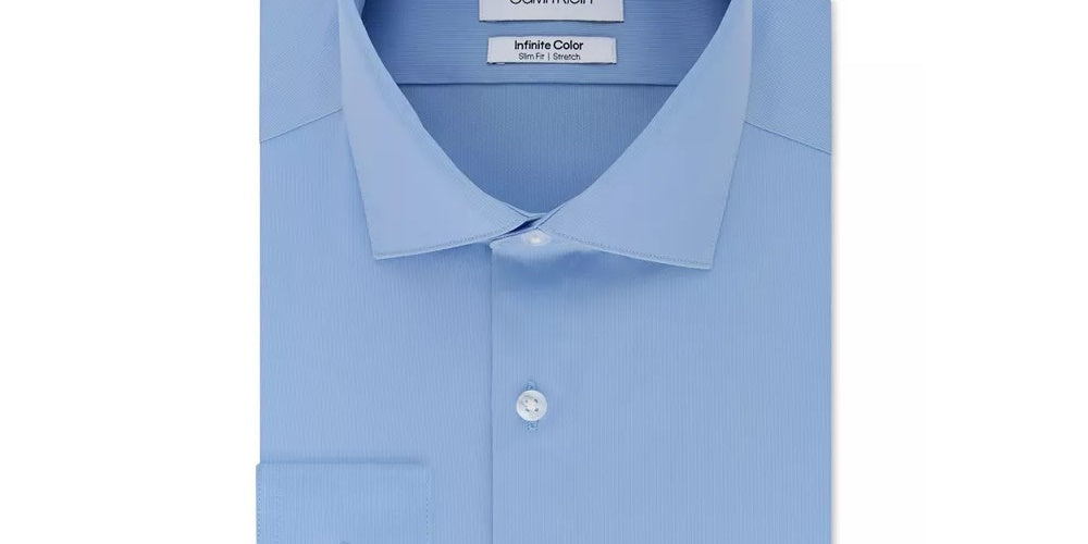 Camisa social masculina Calvin Klein Slim Fit, elástica, sem necessidade de passar, cor infinita, lisa, tamanho azul-marinho, 16x34x35