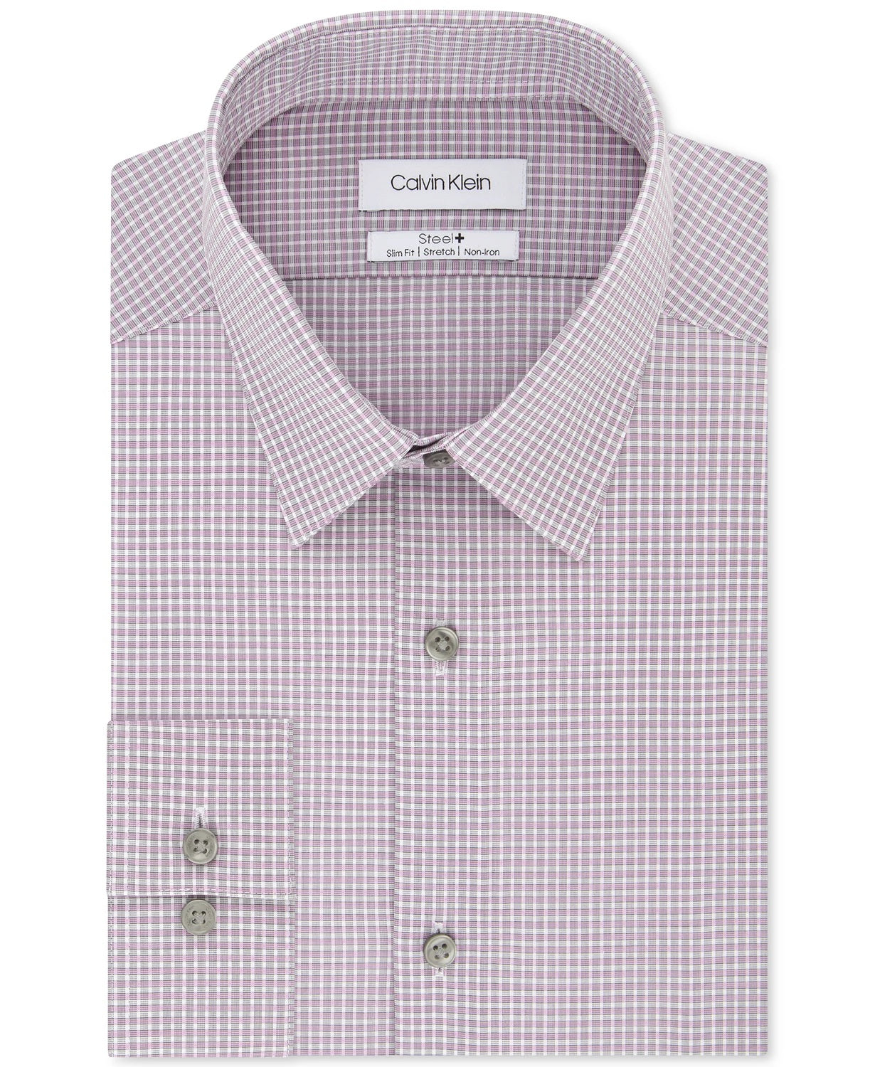 Camisa social masculina Calvin Klein Steel Slim-Fit, sem necessidade de passar, com elástico xadrez, rosa, tamanho 15x34-35