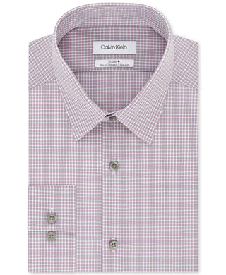 Camisa social masculina Calvin Klein Steel Slim-Fit, sem necessidade de passar, com elástico xadrez, rosa, tamanho 15x34-35