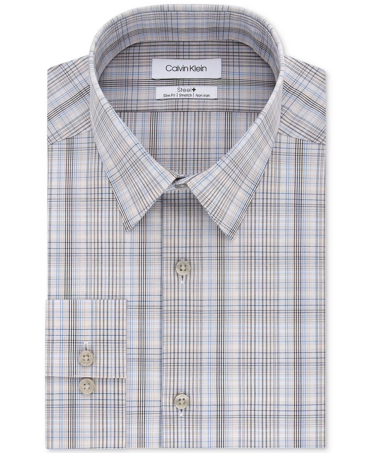 Camisa social masculina Calvin Klein Slim Fit Stretch Performance xadrez bege tamanho 16,5 x 32 x 33