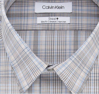 Camisa social masculina Calvin Klein Slim Fit Stretch Performance xadrez bege tamanho 16,5 x 32 x 33