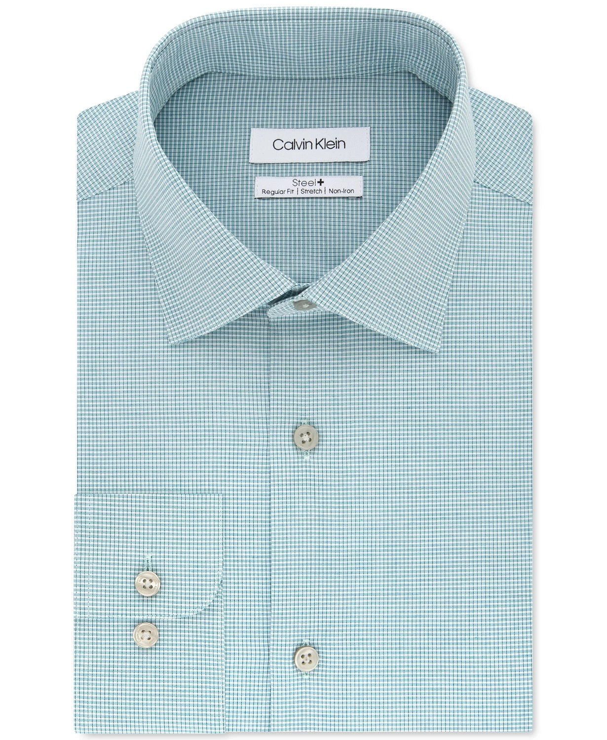 Camisa social masculina Calvin Klein Steel Classic/Regular-Fit, sem passar, com elástico xadrez, verde, tamanho 34-35