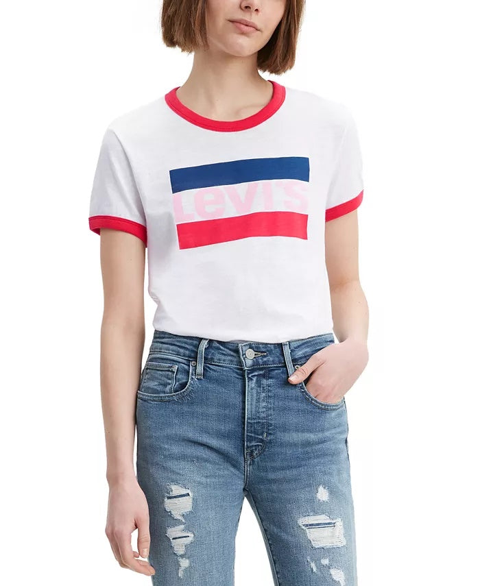 Camiseta Levi's Feminina Cotton Logo Ringer Branca Tamanho Médio