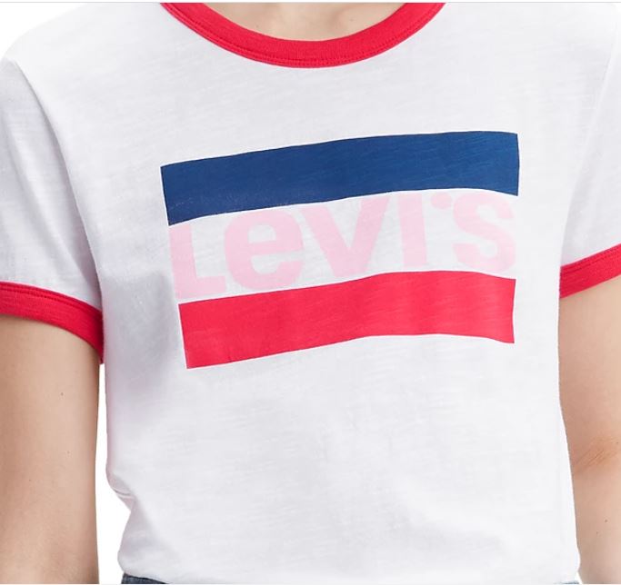 Camiseta Levi's Feminina Cotton Logo Ringer Branca Tamanho Médio