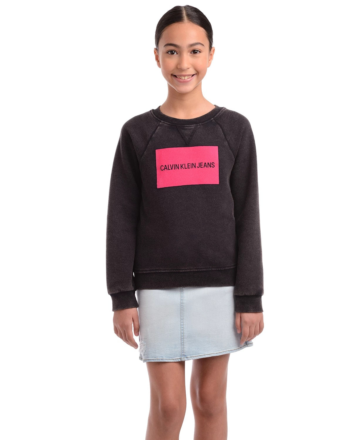 Calvin Klein Big Girls Moletom com logotipo preto tamanho 7