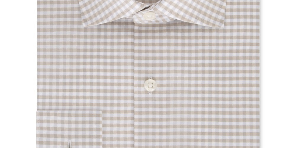 Camisa social masculina Michael Kors Hay Check Slim Fit Bege Tamanho 15,5 x 32 x 33