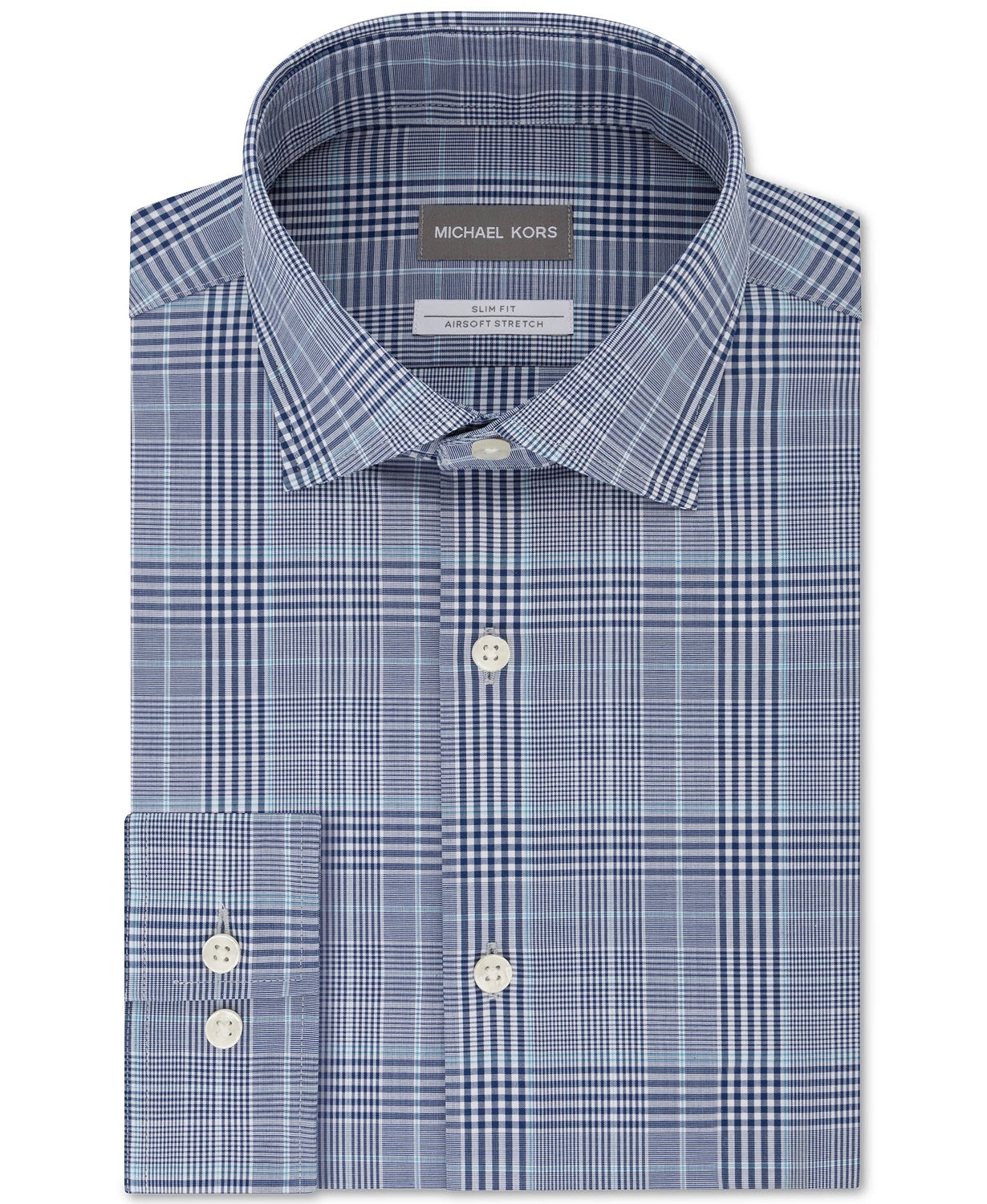 Camisa social xadrez elástica Michael Kors masculina slim fit, sem necessidade de passar a ferro, tamanho 34-35