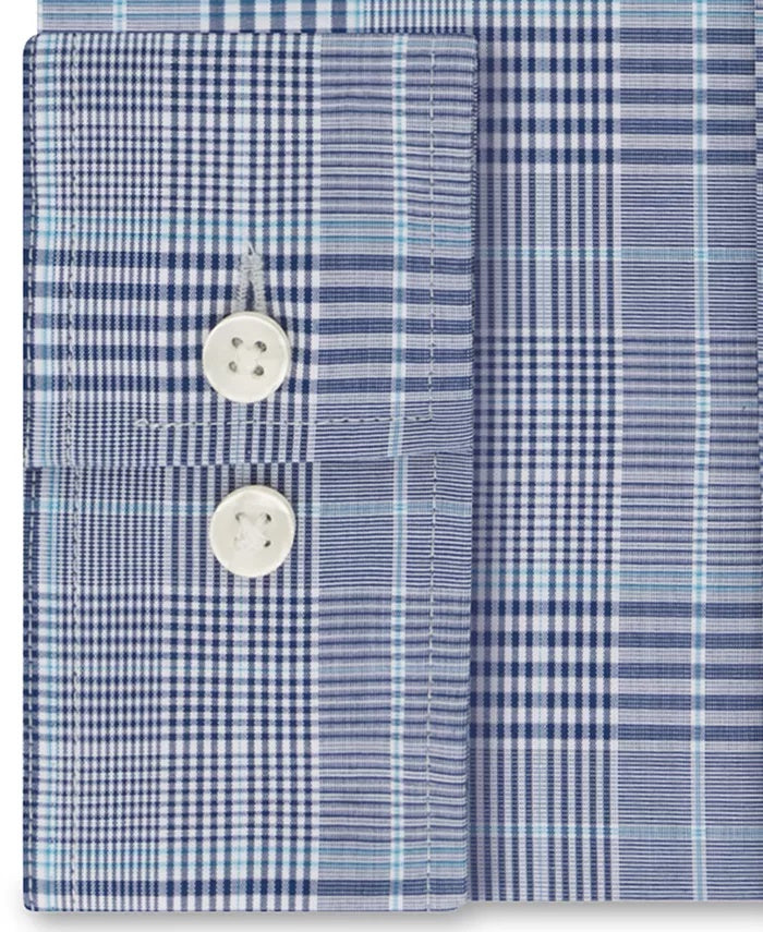 Camisa social xadrez elástica Michael Kors masculina slim fit, sem necessidade de passar a ferro, tamanho 34-35