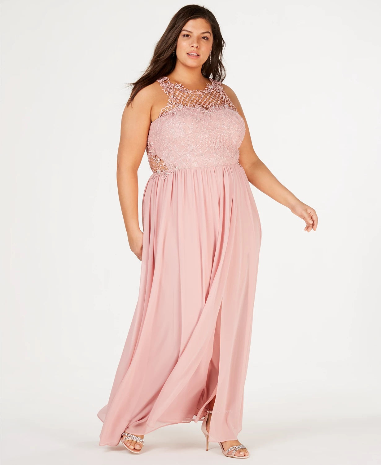 Vestido feminino City Studios plus size com estampa de tulipa e ilusão, rosa, tamanho 20W