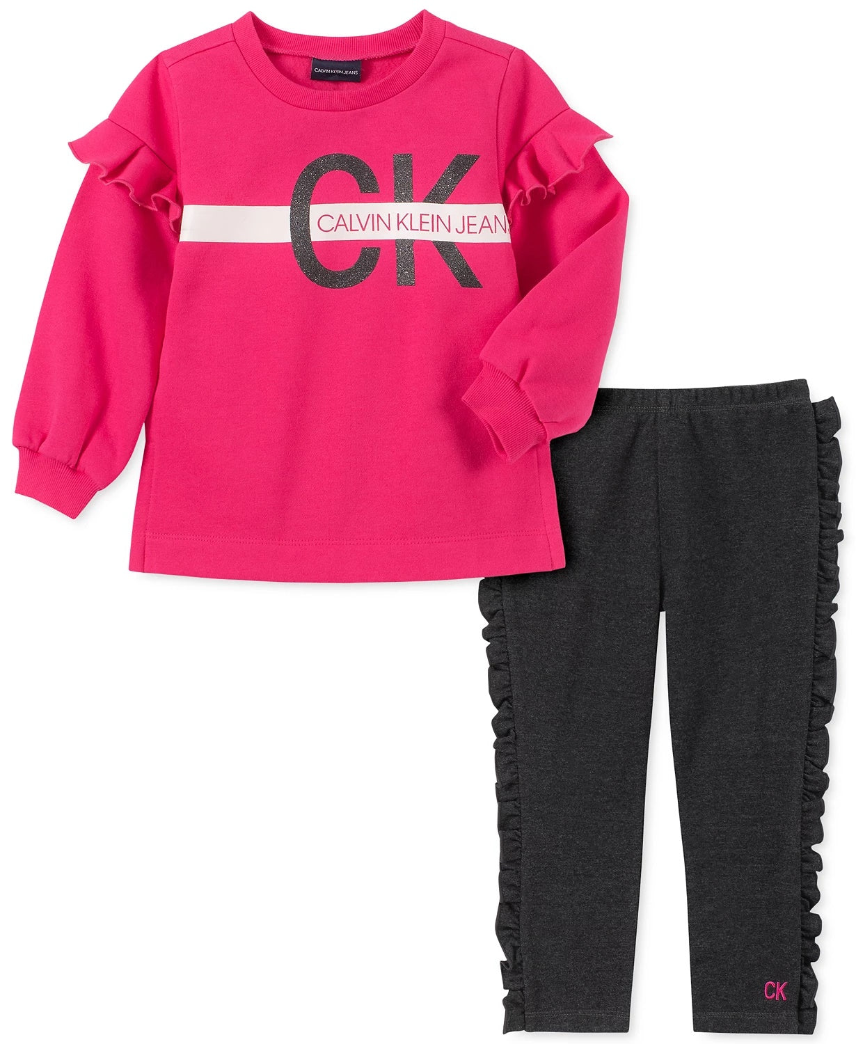Calvin Klein Conjunto de 2 peças de moletom e leggings para meninas, rosa, tamanho 6