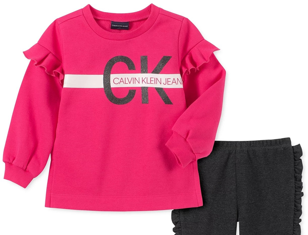 Calvin Klein Conjunto de 2 peças de moletom e leggings para meninas, rosa, tamanho 6