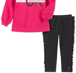 Calvin Klein Conjunto de 2 peças de moletom e leggings para meninas, rosa, tamanho 6