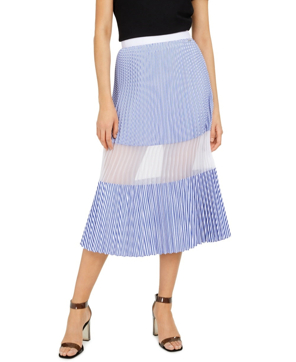 Saia plissada de malha feminina Armani Exchange, azul, tamanho 12