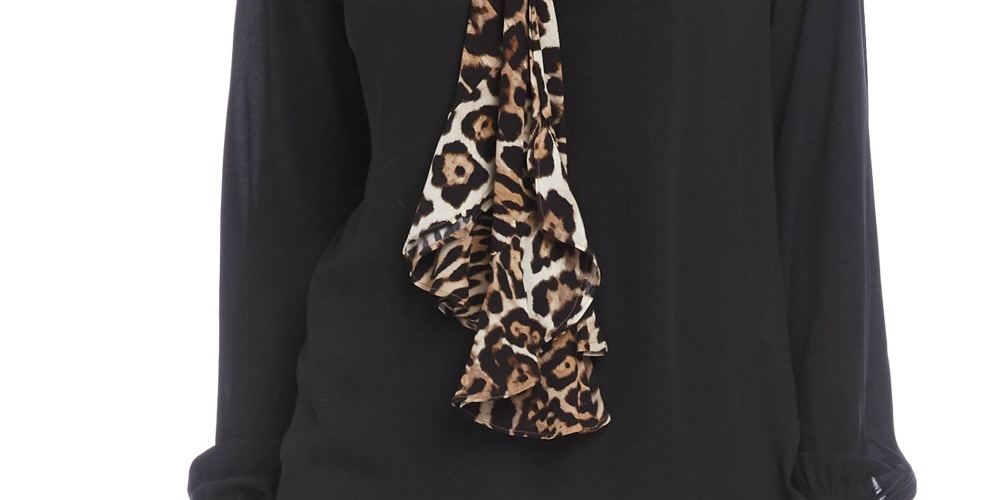 Karen Kane Blusa Feminina Manga Longa Estampada Contrastada Preta Tamanho P