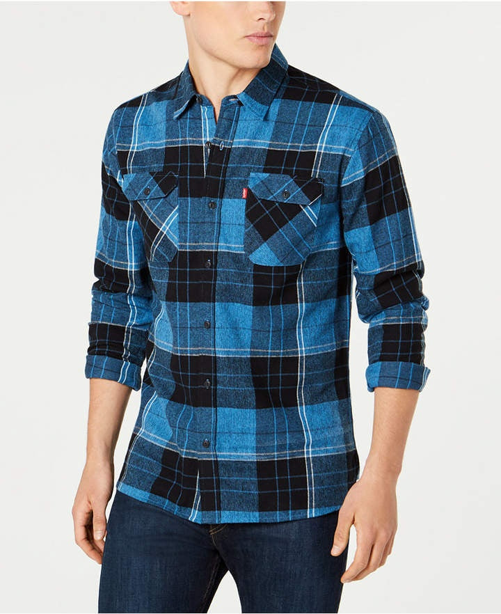 Camisa de flanela xadrez masculina Levi's azul tamanho médio
