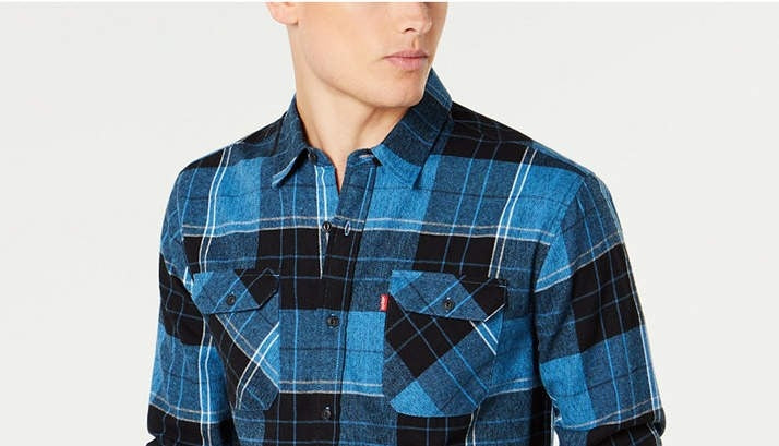 Camisa de flanela xadrez masculina Levi's azul tamanho médio