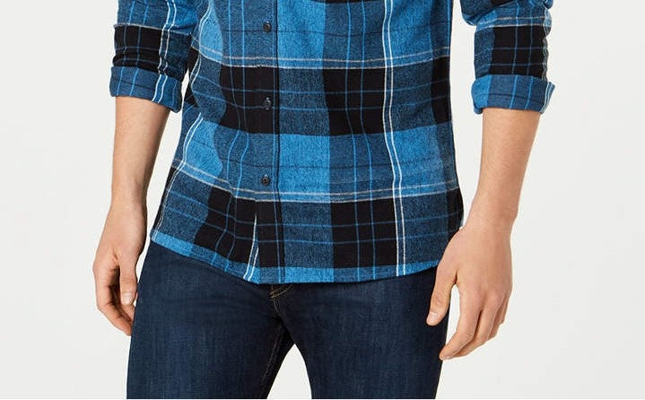Camisa de flanela xadrez masculina Levi's azul tamanho médio