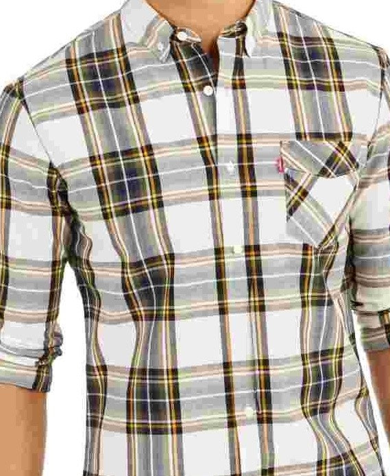 Camisa xadrez grande Levi's masculina com botões, branca, tamanho médio