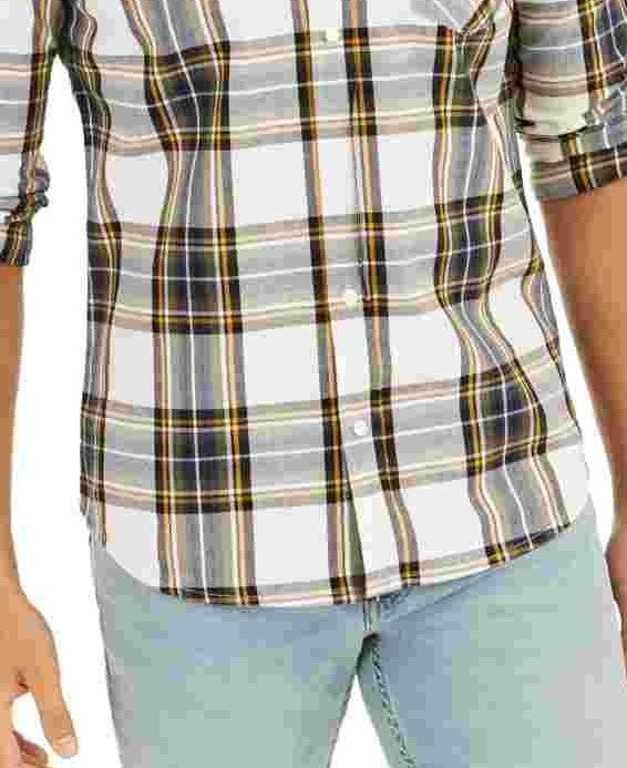 Camisa xadrez grande Levi's masculina com botões, branca, tamanho médio