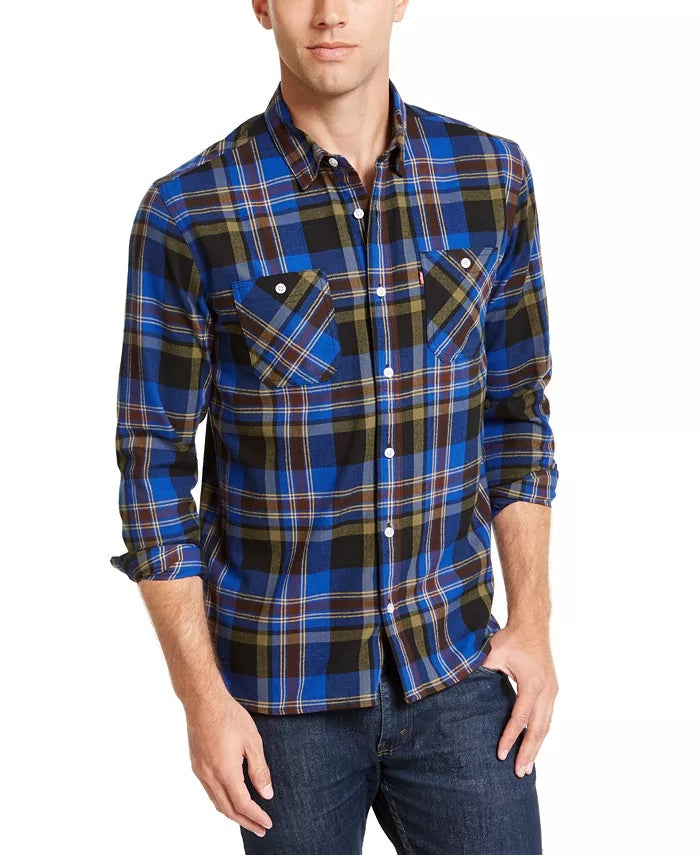 Camisa de flanela xadrez com dois bolsos Levi's masculina turquesa aqua tamanho médio