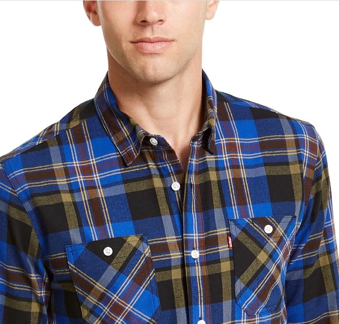 Camisa de flanela xadrez com dois bolsos Levi's masculina turquesa aqua tamanho médio