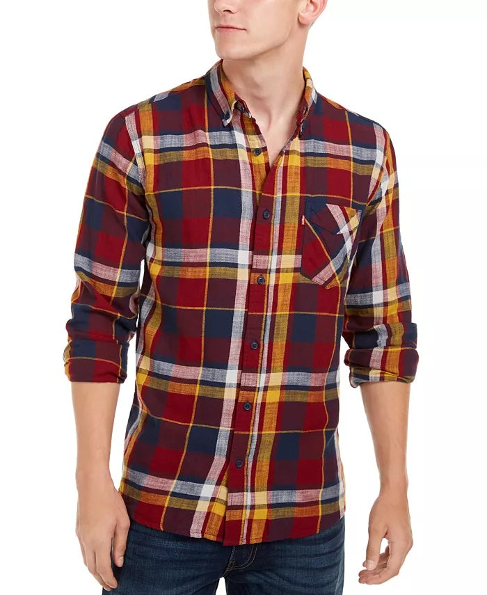 Camisa de flanela xadrez masculina Levi's vermelha tamanho X-G