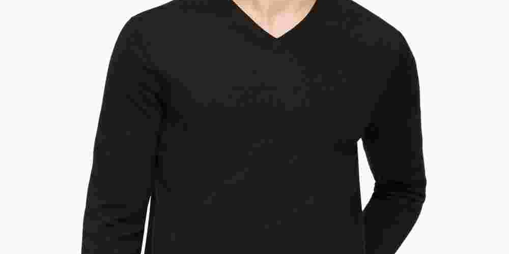 Suéter Calvin Klein Masculino de Lã Merino com Gola V, Cinza Escuro, Tamanho XS