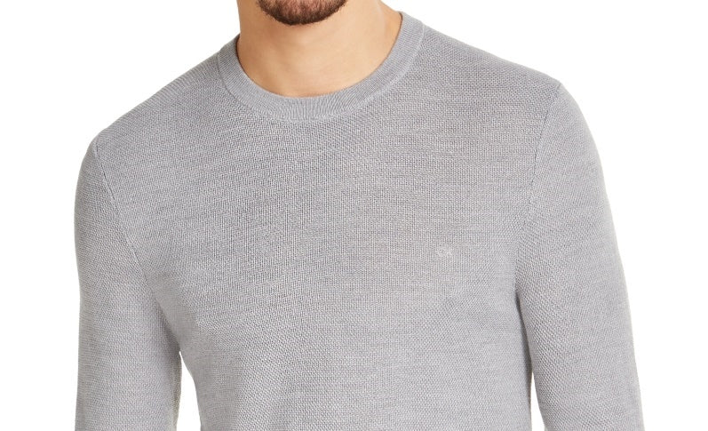 Suéter masculino Calvin Klein Merino com gola redonda, prateado, tamanho extragrande