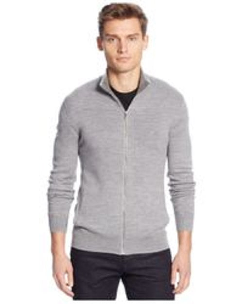 Suéter masculino Calvin Klein Merino com zíper completo, cor carvão, tamanho pequeno