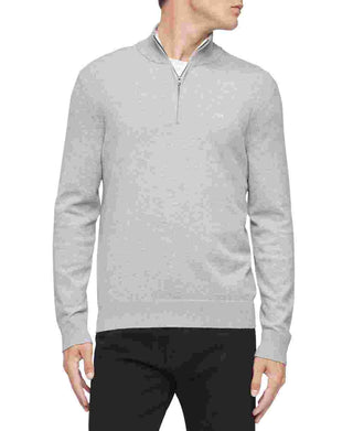 Calvin Klein Suéter Masculino Gola Alta com Zíper 1/4 Prata Tamanho Médio