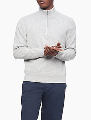 Suéter Calvin Klein Masculino com Zíper 1/4, Prateado, Tamanho XXG