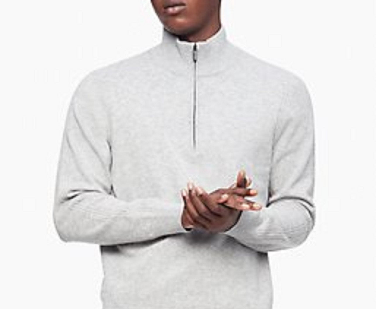 Suéter Calvin Klein Masculino com Zíper 1/4, Prateado, Tamanho XXG