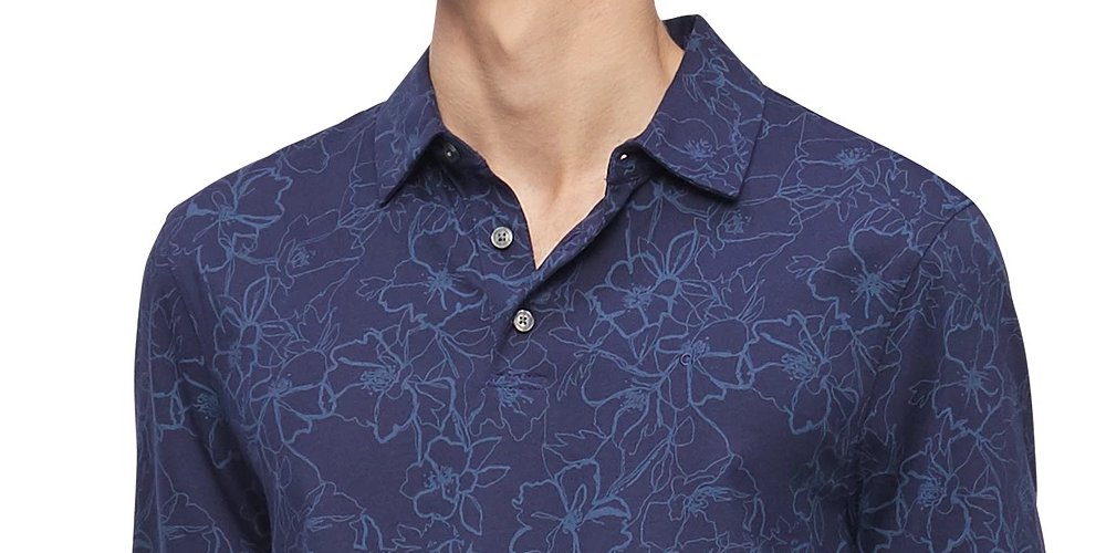 Calvin Klein Masculino Manga Curta Estampa Floral Azul Marítimo Combinado Azul Tamanho Grande