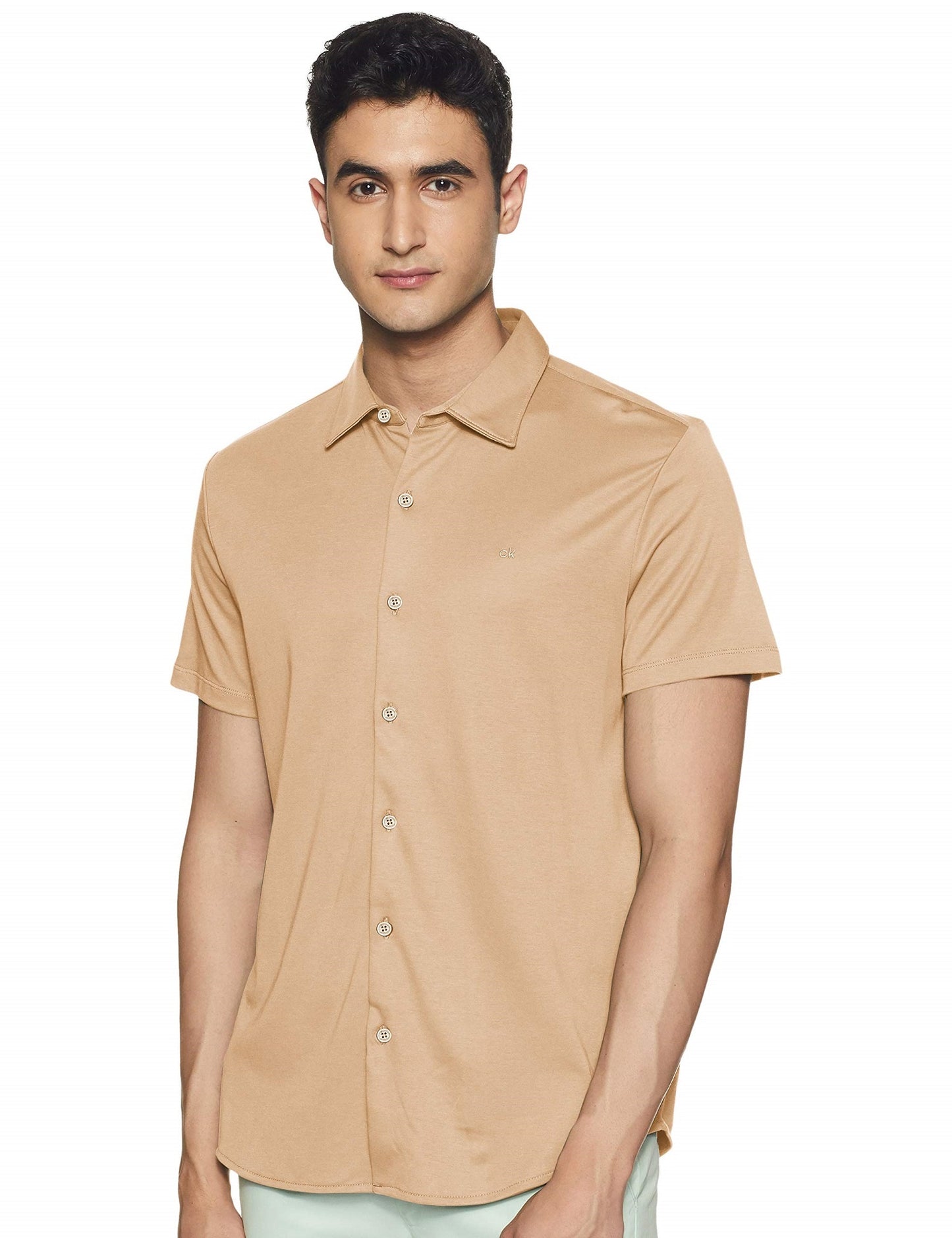 Camisa polo Calvin Klein masculina de manga curta com botões Liquid Touch, marrom, tamanho pequeno