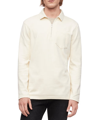 Camisa polo masculina Calvin Klein com gola e zíper 1/4, branca, tamanho extragrande