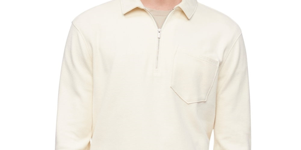 Camisa polo masculina Calvin Klein com gola e zíper 1/4, branca, tamanho extragrande