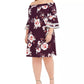 Vestido de festa feminino Love Squared com manga sino floral e ombro de fora, comprimento até o joelho, roxo, tamanho 1X