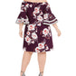 Vestido de festa feminino Love Squared com manga sino floral e ombro de fora, comprimento até o joelho, roxo, tamanho 1X