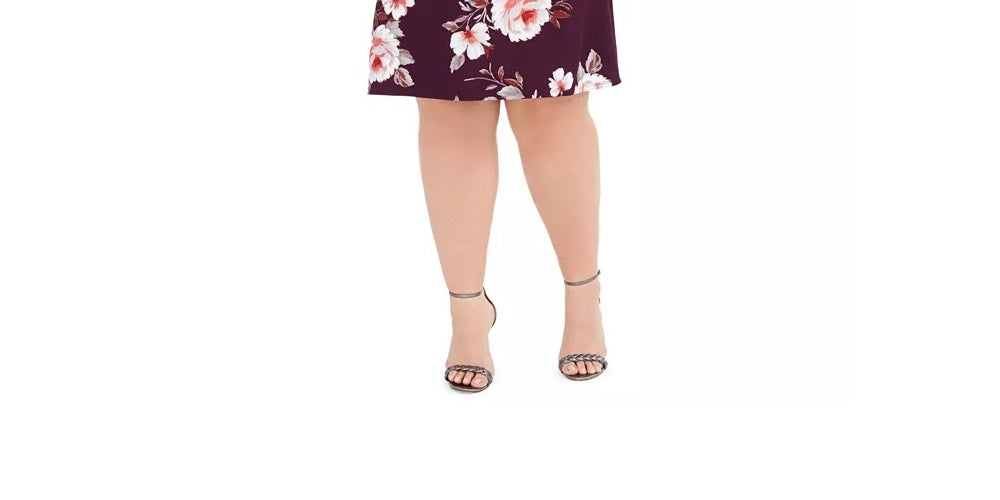 Vestido de festa feminino Love Squared com manga sino floral e ombro de fora, comprimento até o joelho, roxo, tamanho 1X