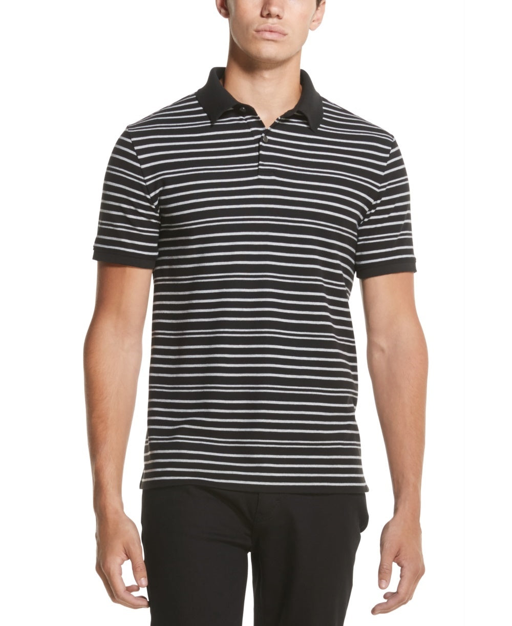 Camisa polo masculina DKNY Piquet Stripe, cor carvão, tamanho médio