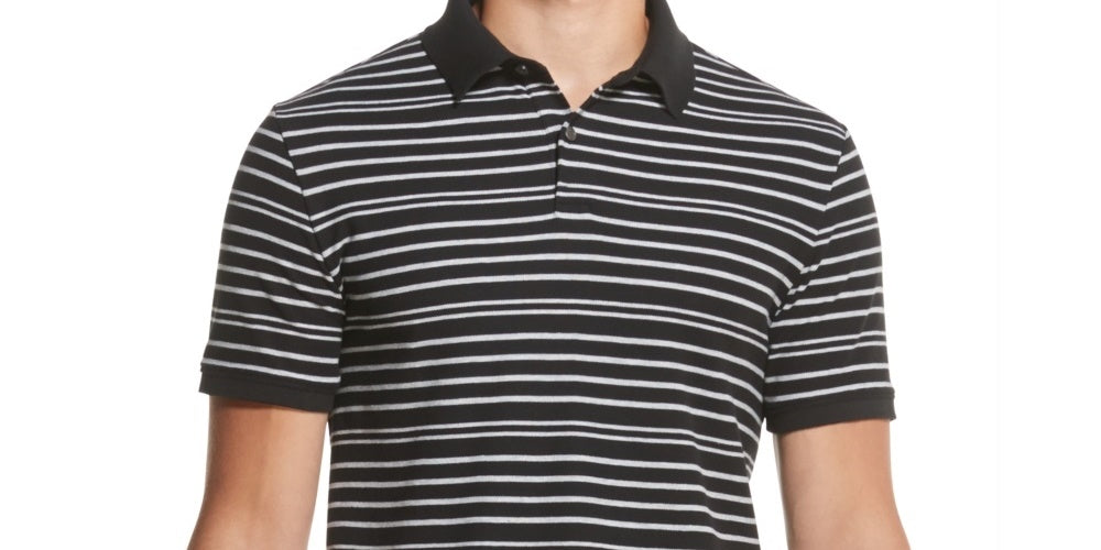 Camisa polo masculina DKNY Piquet Stripe, cor carvão, tamanho médio