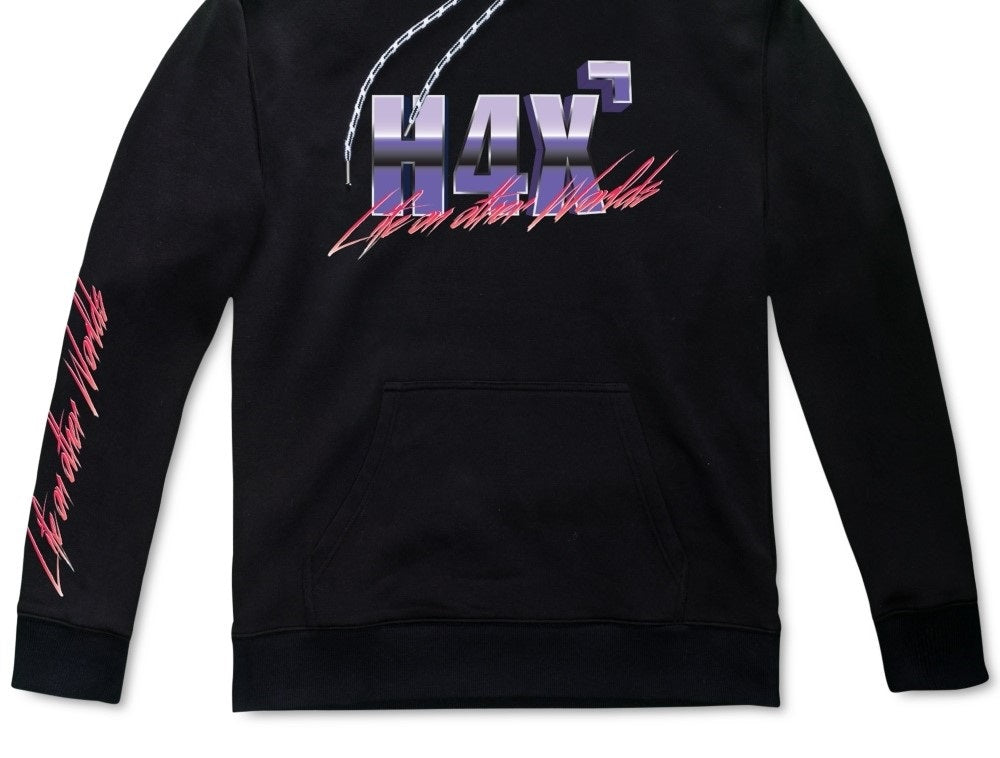 H4X Moletom com capuz masculino de lã com ajuste solto e logotipo, preto, tamanho grande