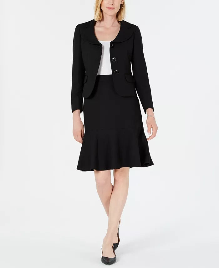 Le Suit Feminino Saia Jacquard Diamante Três Botões Preto Tamanho 8
