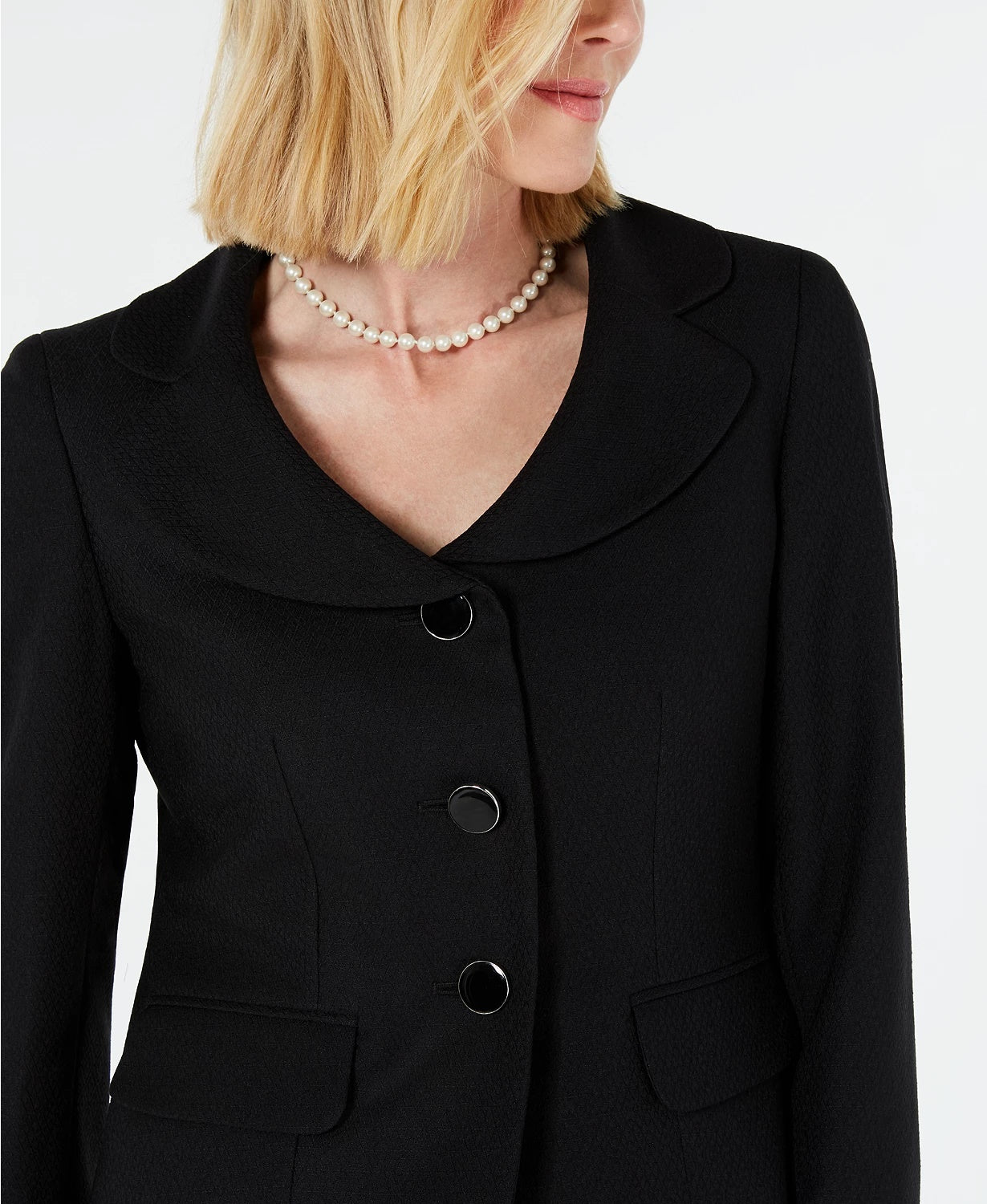 Le Suit Feminino Saia Jacquard Diamante Três Botões Preto Tamanho 8